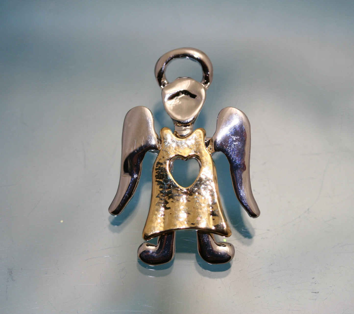 Two Tone Angel Brooch In Vintage Designer, Religious Pin, Choir Angel, Christmas Angel Costume Jewelry