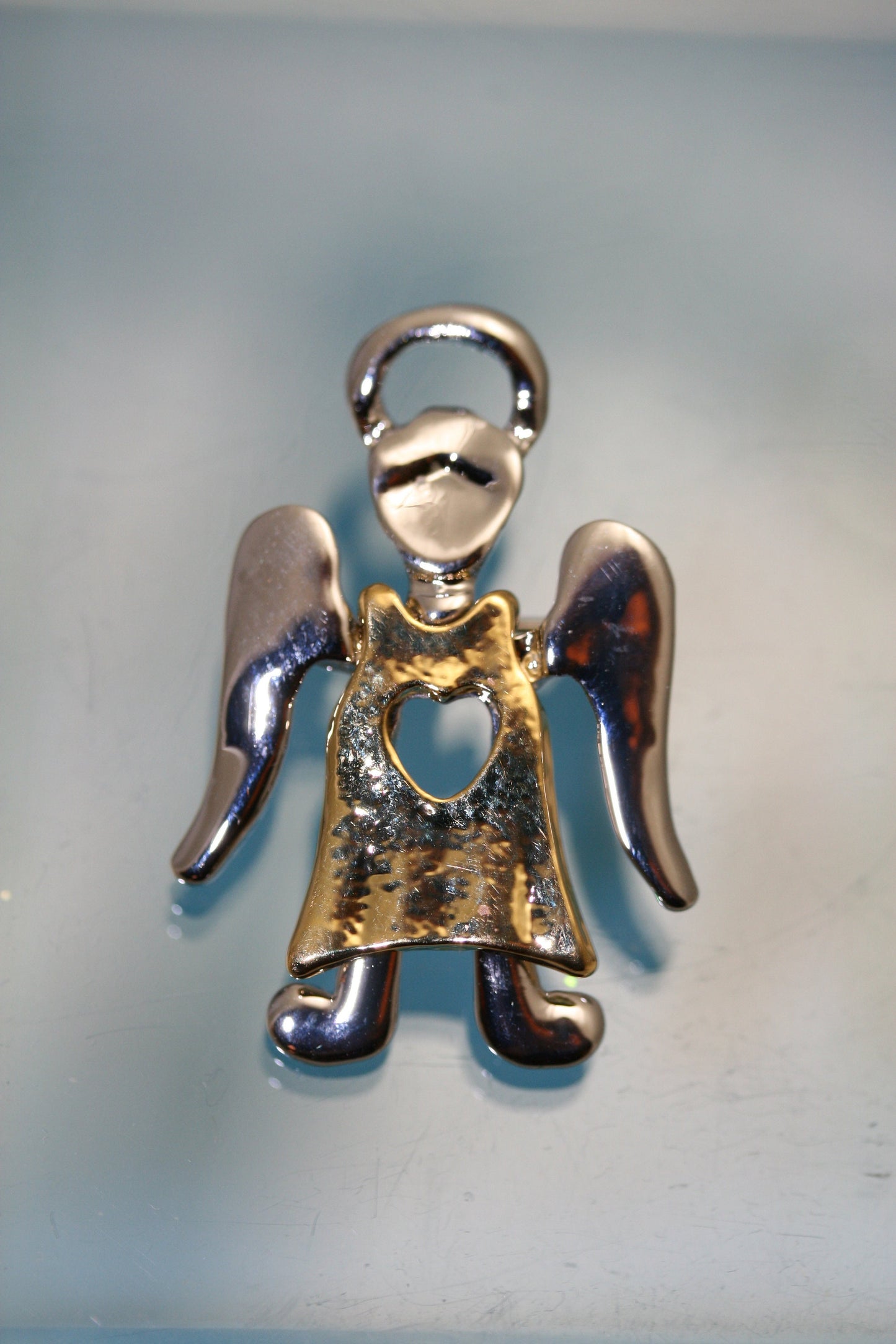Two Tone Angel Brooch In Vintage Designer, Religious Pin, Choir Angel, Christmas Angel Costume Jewelry