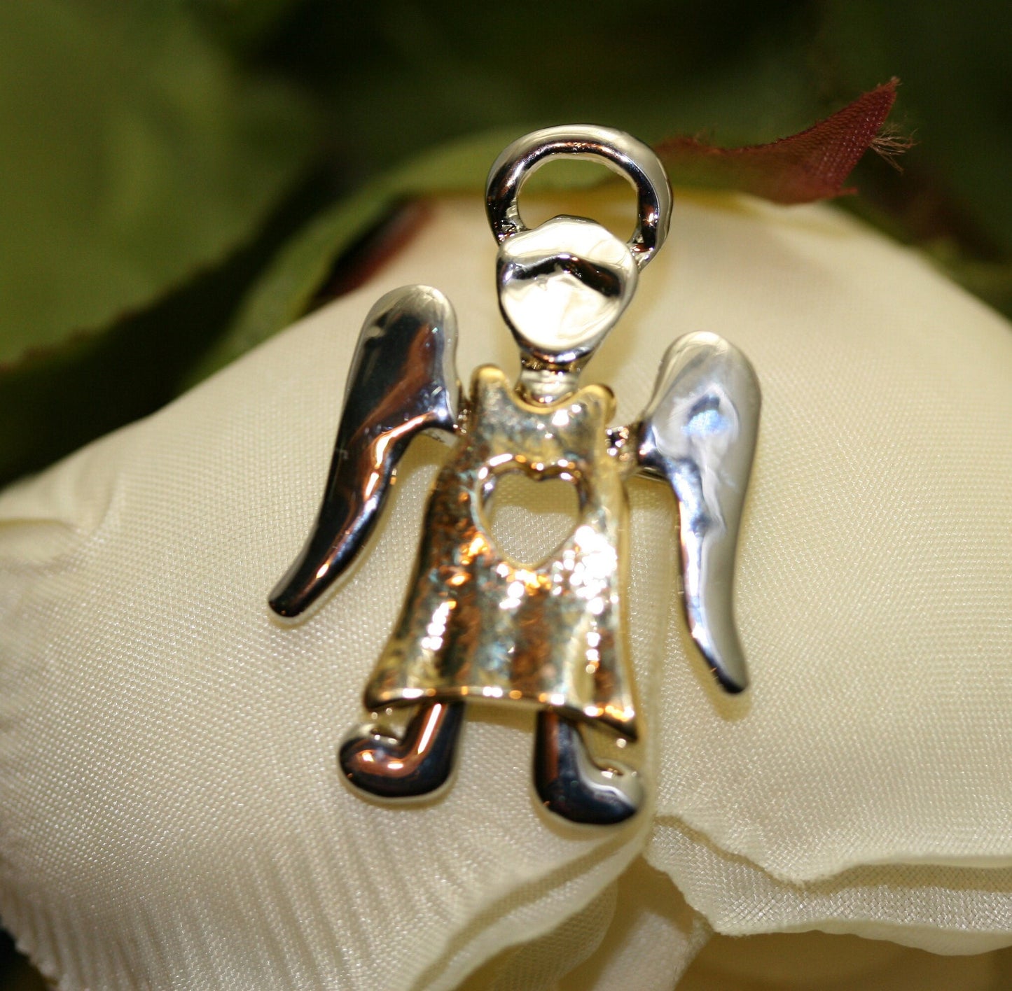 Two Tone Angel Brooch In Vintage Designer, Religious Pin, Choir Angel, Christmas Angel Costume Jewelry