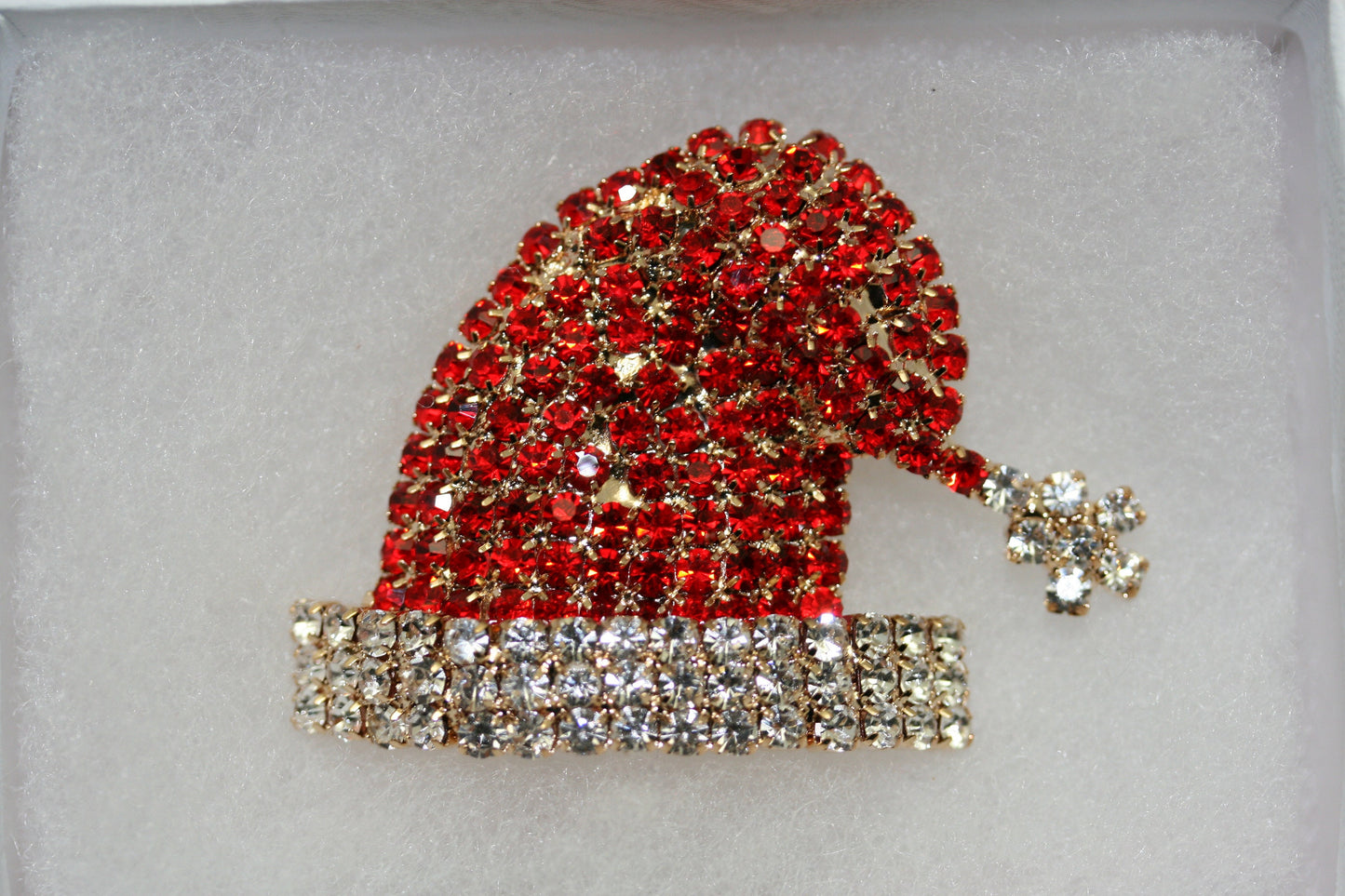 Rhinestone Christmas Santa Clause St. Nick Hat Brooch, Crystal Santa Hat Pin, Winter Holiday Jewelry, Christmas Gift