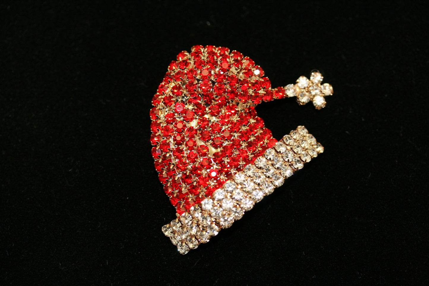 Rhinestone Christmas Santa Clause St. Nick Hat Brooch, Crystal Santa Hat Pin, Winter Holiday Jewelry, Christmas Gift