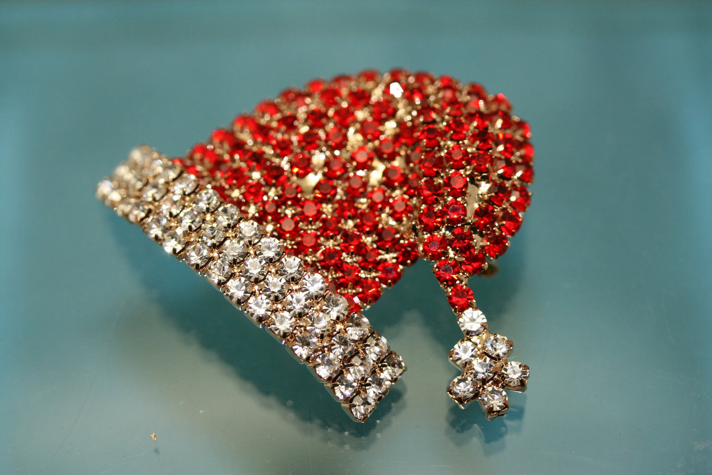 Rhinestone Christmas Santa Clause St. Nick Hat Brooch, Crystal Santa Hat Pin, Winter Holiday Jewelry, Christmas Gift