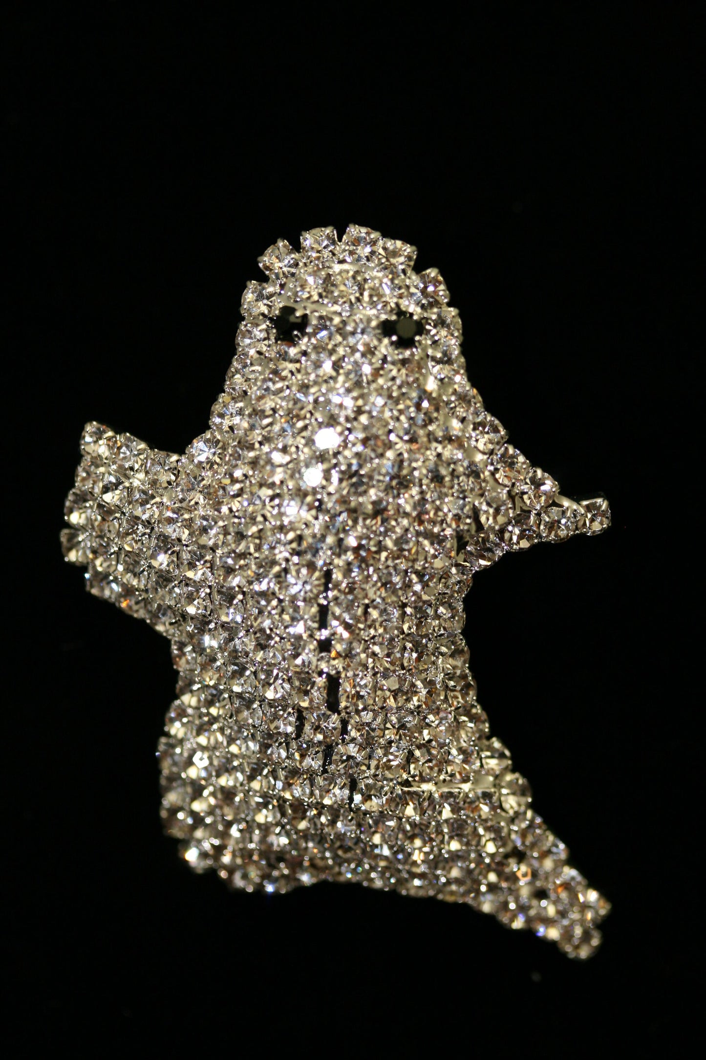Halloween Adorable Rhinestone Spooky Flying Ghost Pin, Halloween Jewelry, Silver Crystal Ghost Brooch