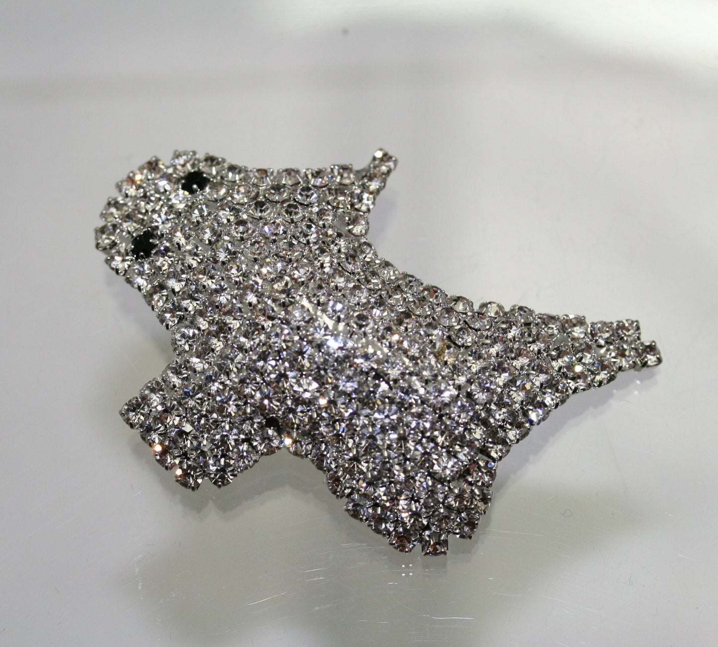 Halloween Adorable Rhinestone Spooky Flying Ghost Pin, Halloween Jewelry, Silver Crystal Ghost Brooch
