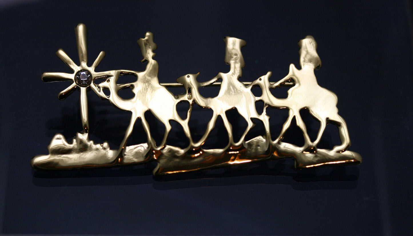 Vintage Gold Tone Three Wise Men Brooch Pin, Holiday Jewelry, Christmas Jewelry