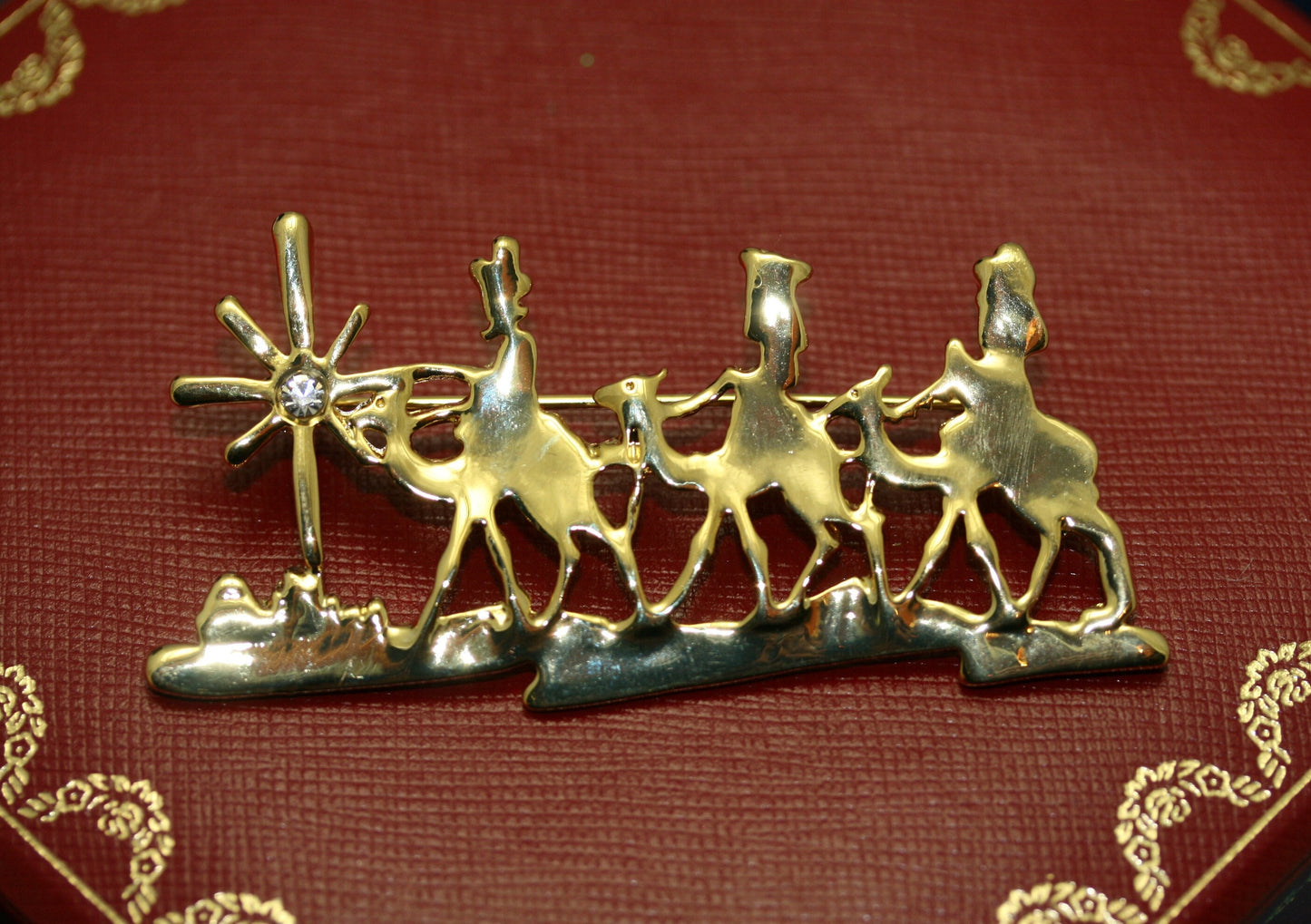 Vintage Gold Tone Three Wise Men Brooch Pin, Holiday Jewelry, Christmas Jewelry