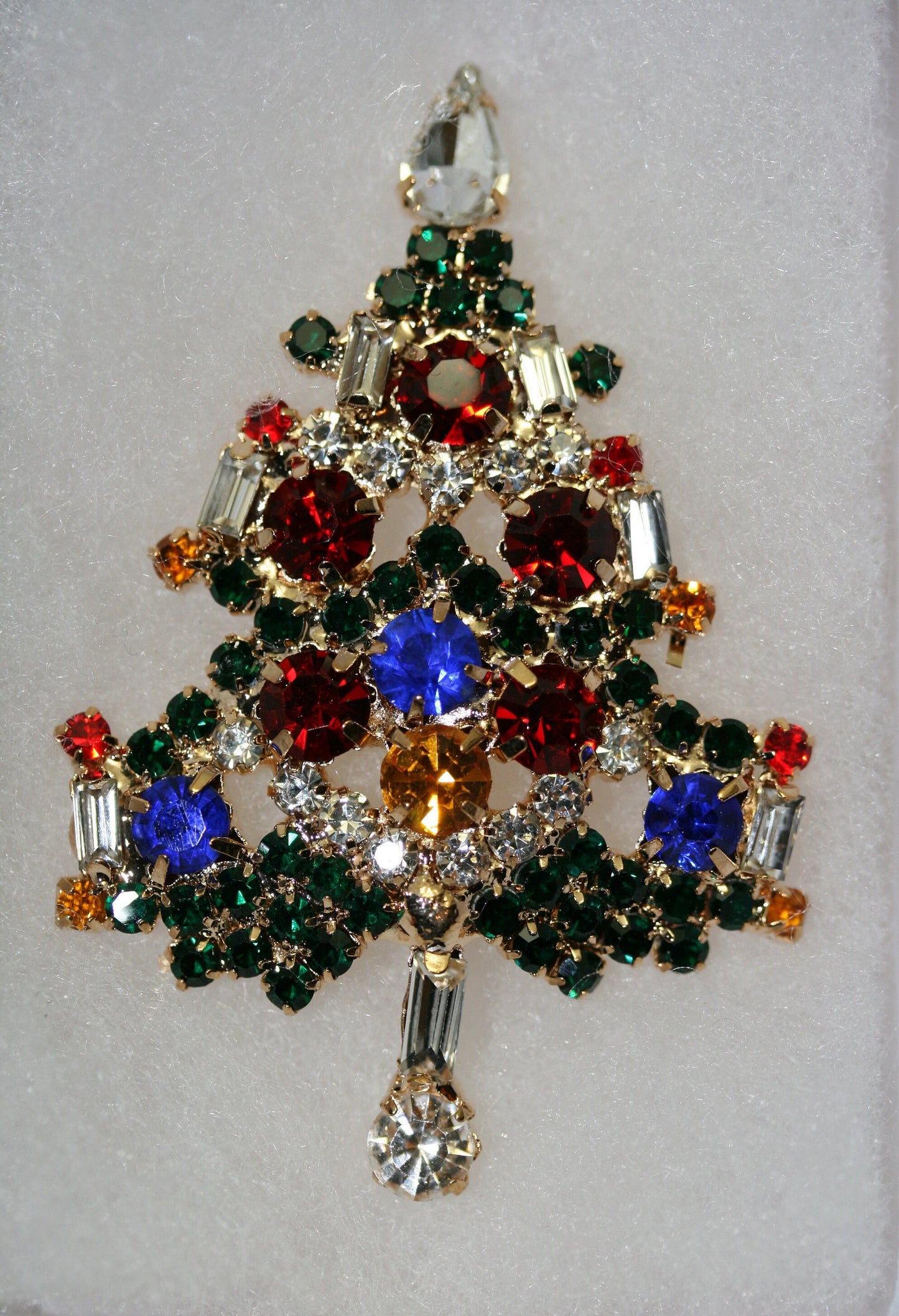 Christmas Tree Brooch, Pin, Christmas Jewelry, Gold-Tone Diamond Xmas Tree Brooch Pin