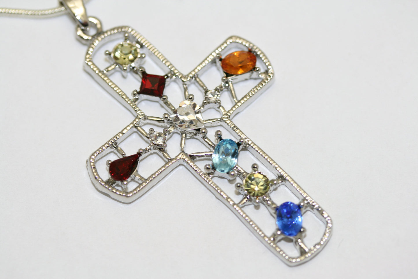 Silver Sparkling Multi Colors Rhinestone Cross Charm, Fashion Cross Pendant Charm
