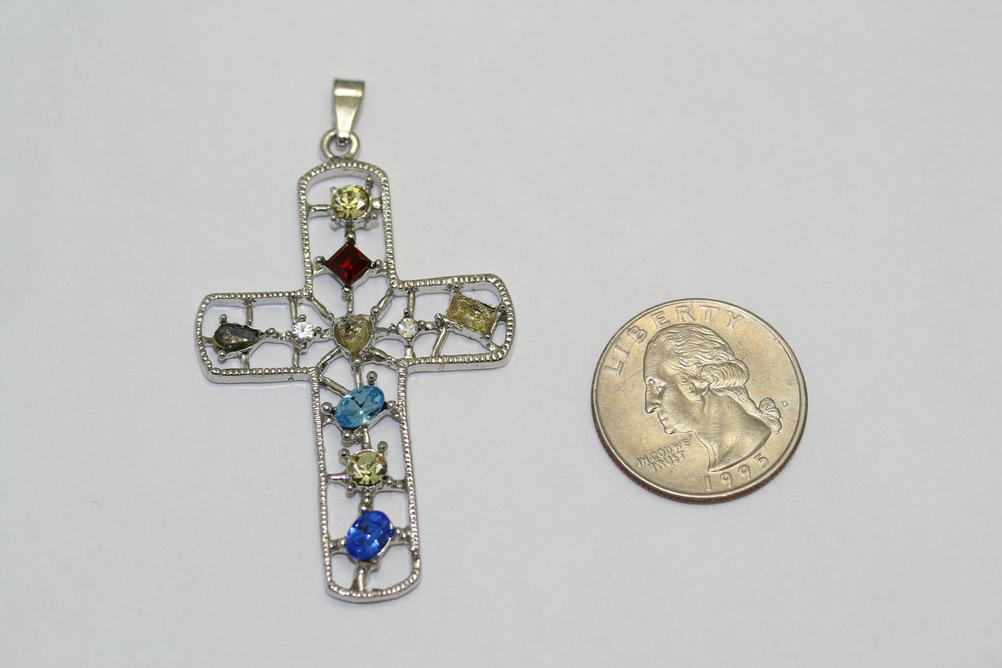 Silver Sparkling Multi Colors Rhinestone Cross Charm, Fashion Cross Pendant Charm