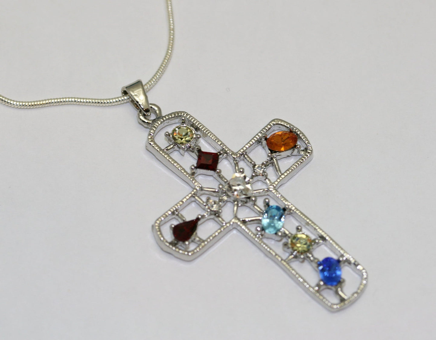Silver Sparkling Multi Colors Rhinestone Cross Charm, Fashion Cross Pendant Charm