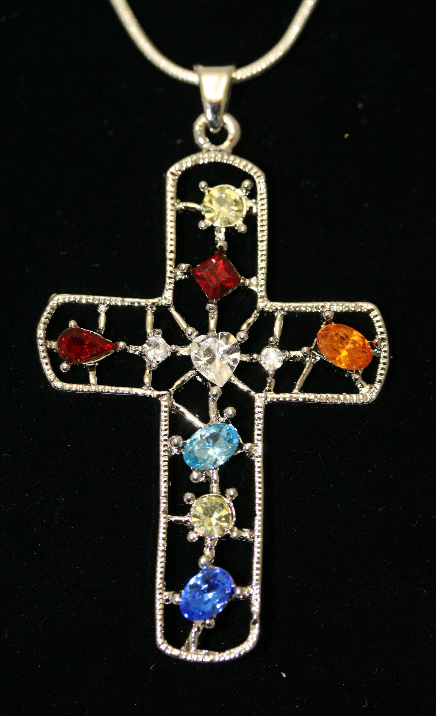 Silver Sparkling Multi Colors Rhinestone Cross Charm, Fashion Cross Pendant Charm