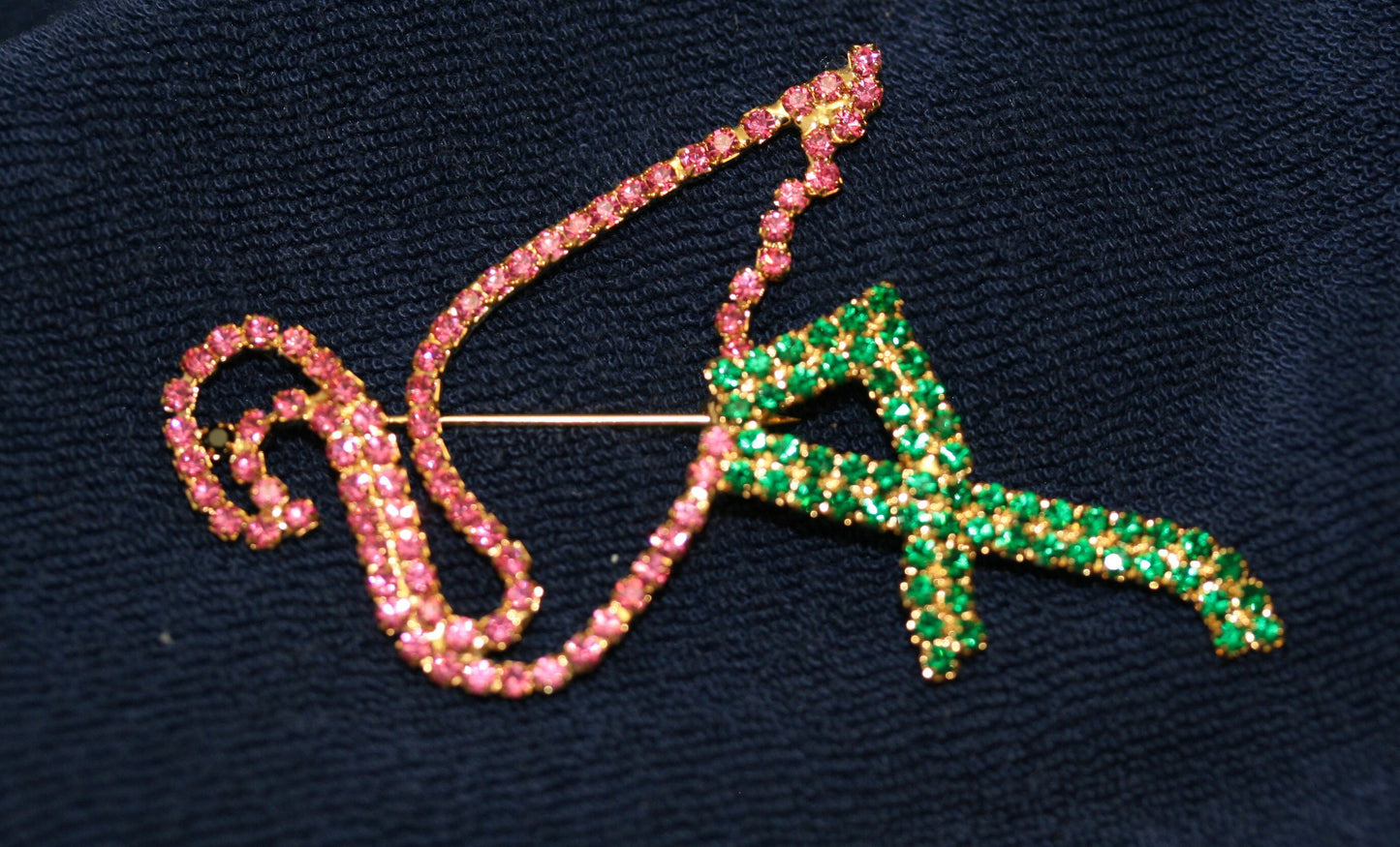 Vintage Pink & Green Rhinestone Figural Flamingo Brooch Pin Prong Set Rhinestone Collection Old Fashion Costume Jewelry