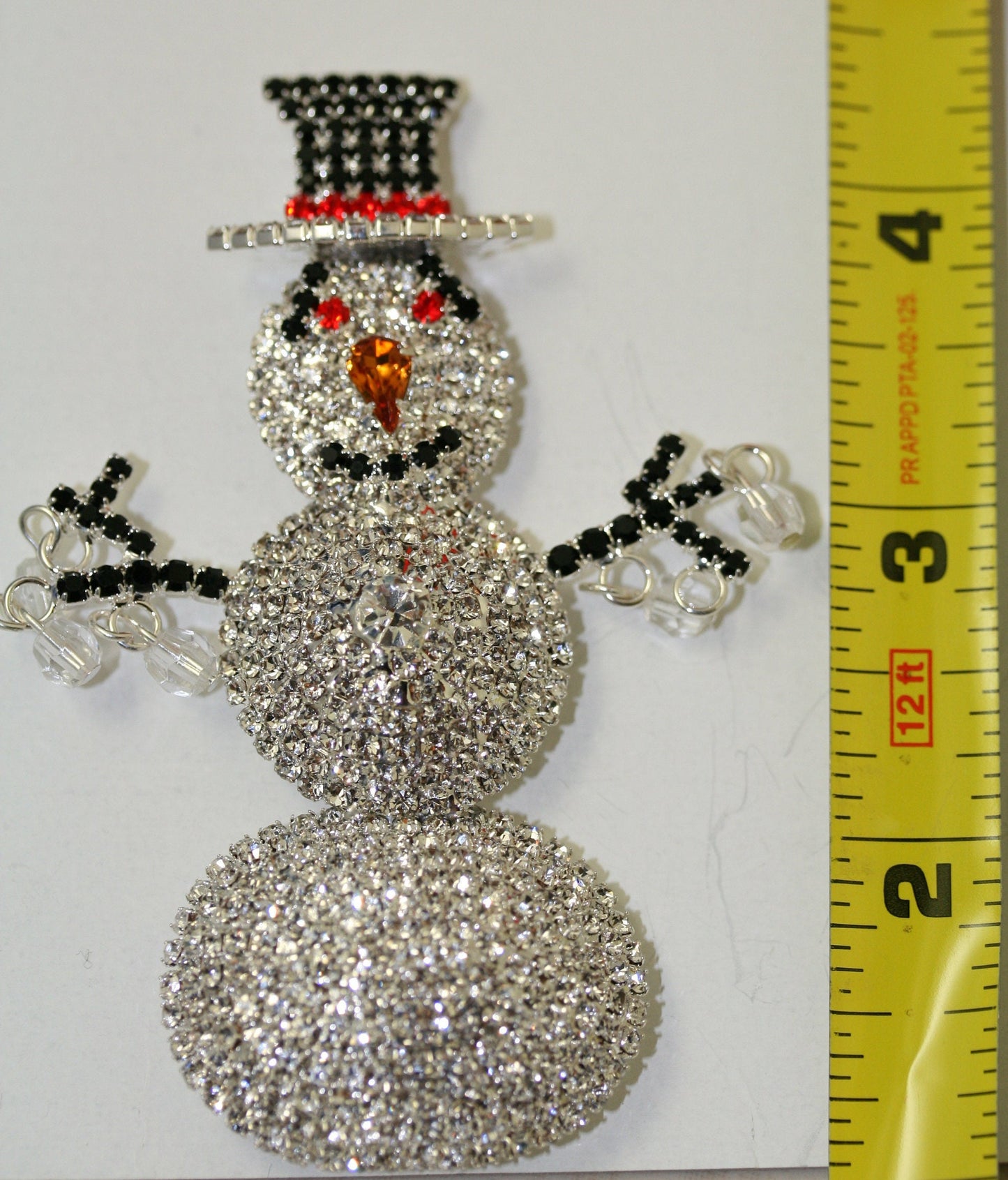 Christmas Snowman Rhinestone Brooch, Large 3D Snowman Pin, Xmas Holiday Jewelry Gift.