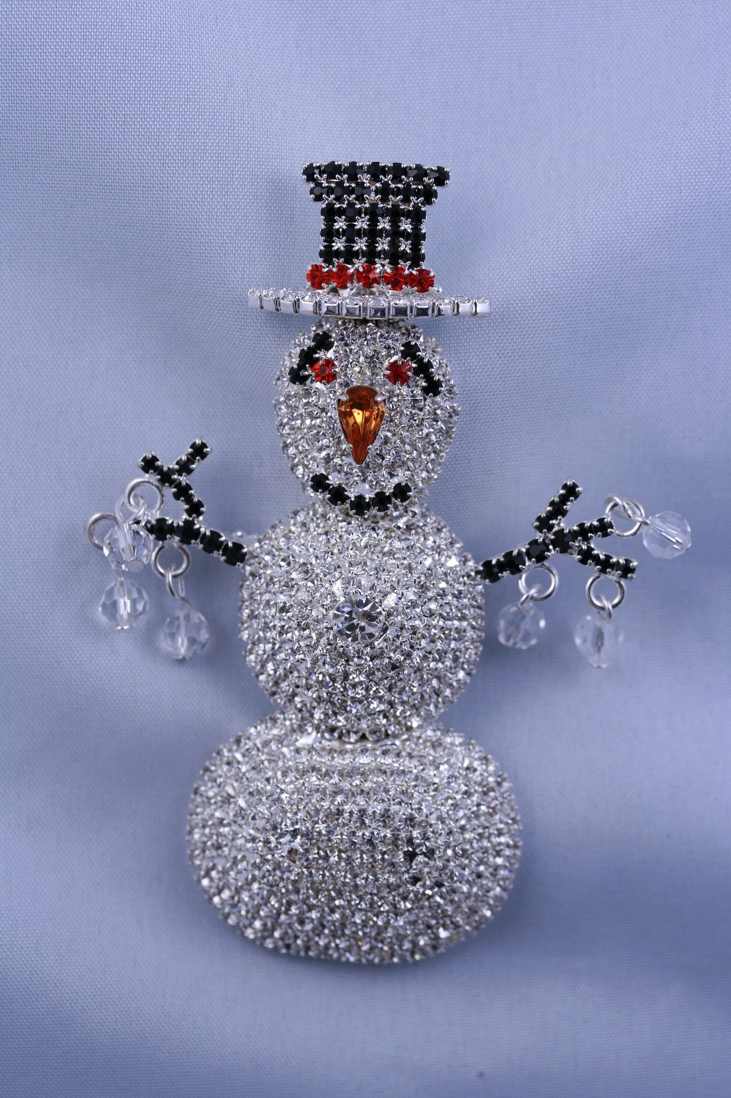 Christmas Snowman Rhinestone Brooch, Large 3D Snowman Pin, Xmas Holiday Jewelry Gift.