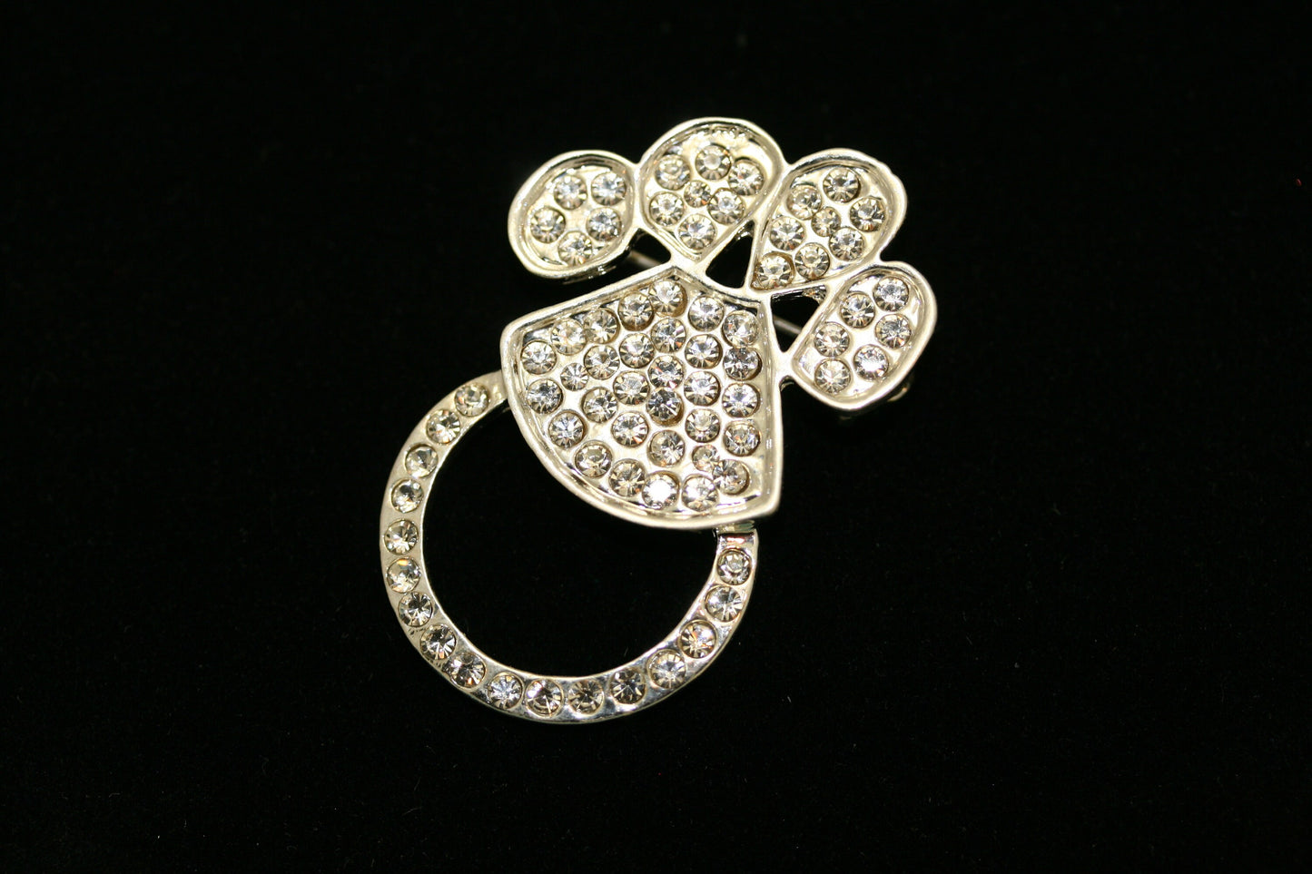 Silver-Tone Eyeglass Holder Pin Brooch, Rhinestone Dog Paw Print Brooch Pin, Dog Paw Eyeglass Holder