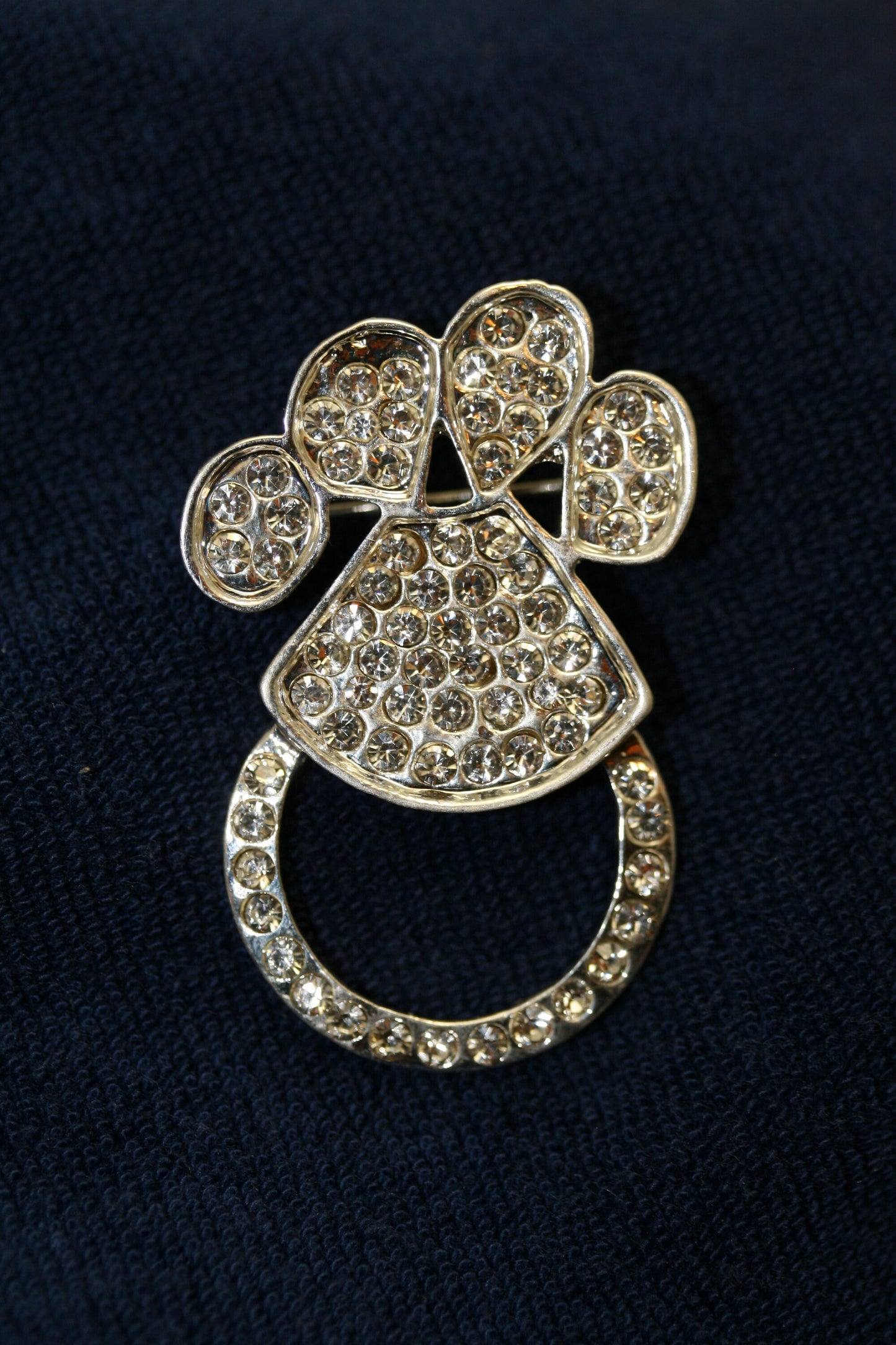 Silver-Tone Eyeglass Holder Pin Brooch, Rhinestone Dog Paw Print Brooch Pin, Dog Paw Eyeglass Holder