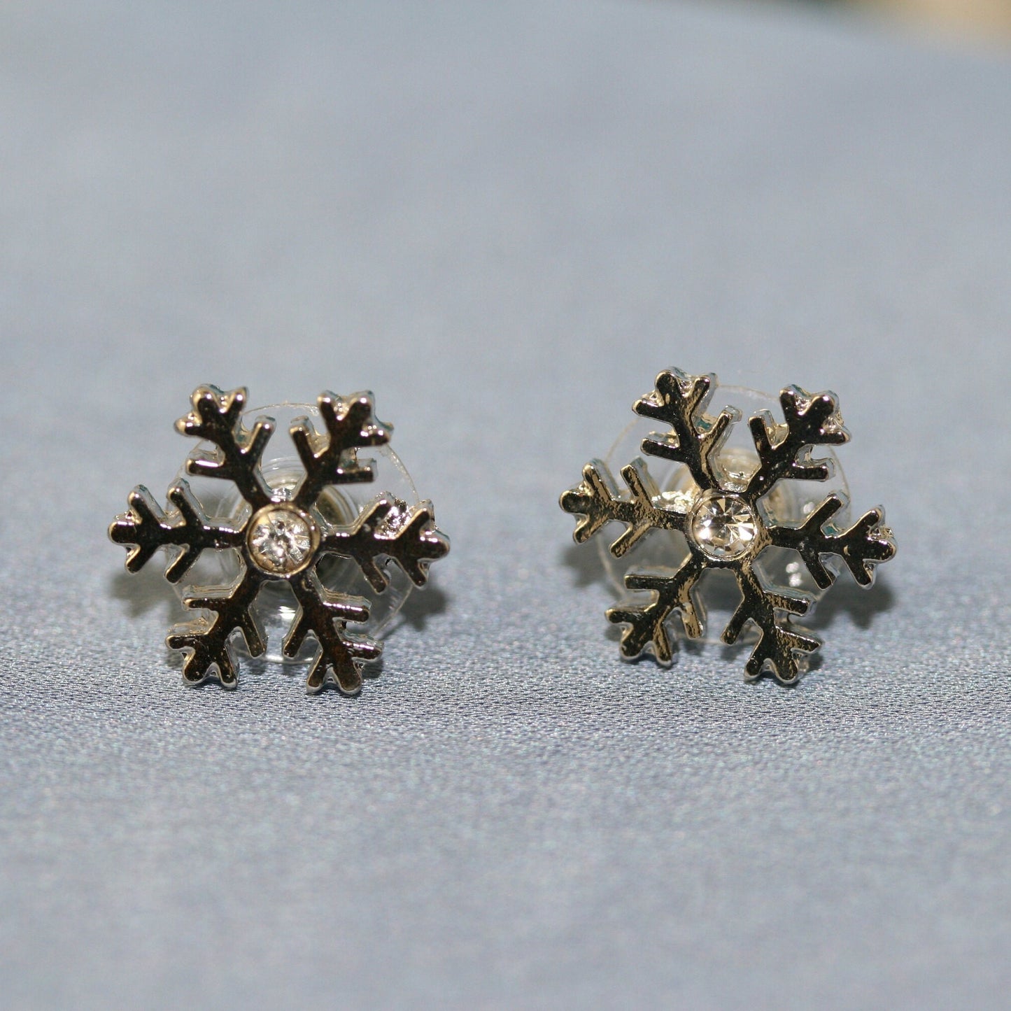 Rhinestone Snowflake earrings, Winter Ear Studs, Snow Earrings, Holiday Snowflake Jewelry, Christmas gifts, Sold as a pair