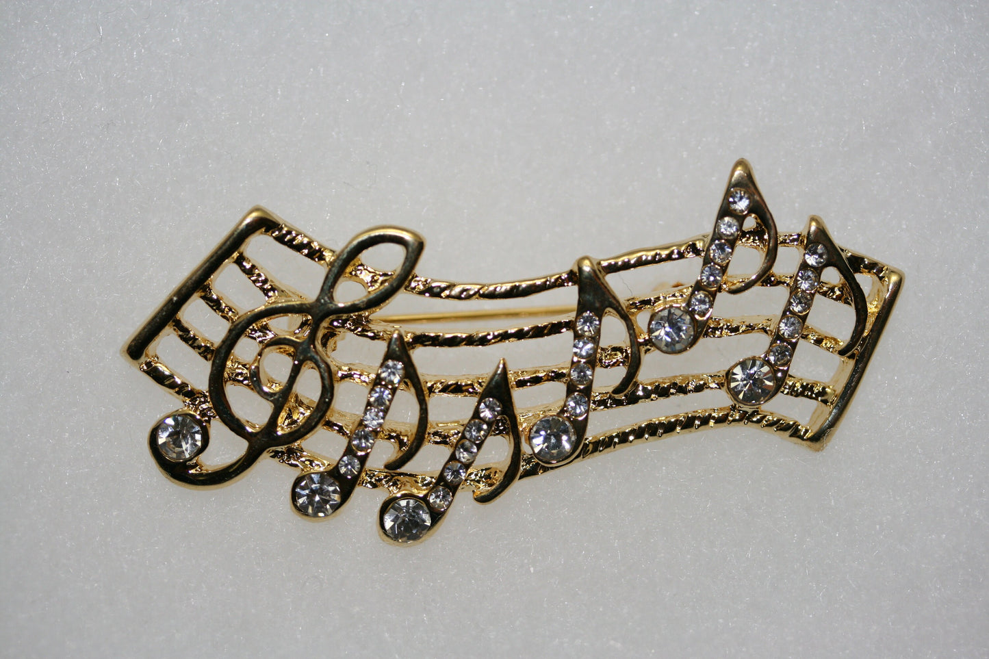 Vintage Rhinestone Gold-Tone Music Note Bar Brooch Pin, Music Note Jewelry