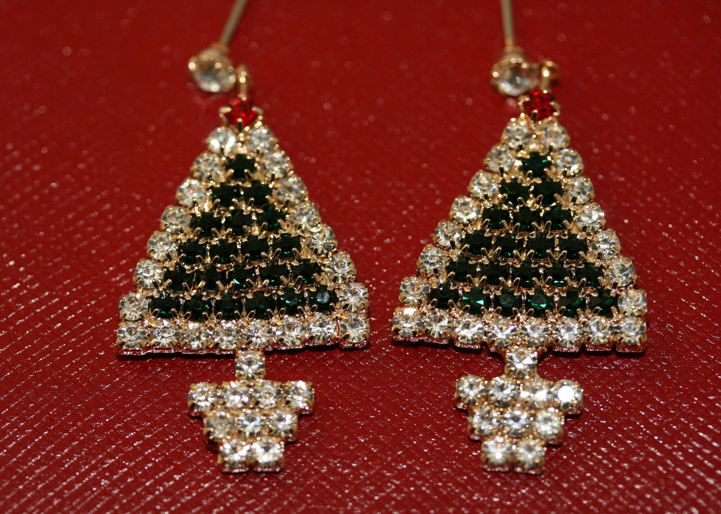 Traditional Rhinestone Christmas Tree Dangle Earring, Crystal Fashion Xmas Holiday Stud Earring Jewelry Gift