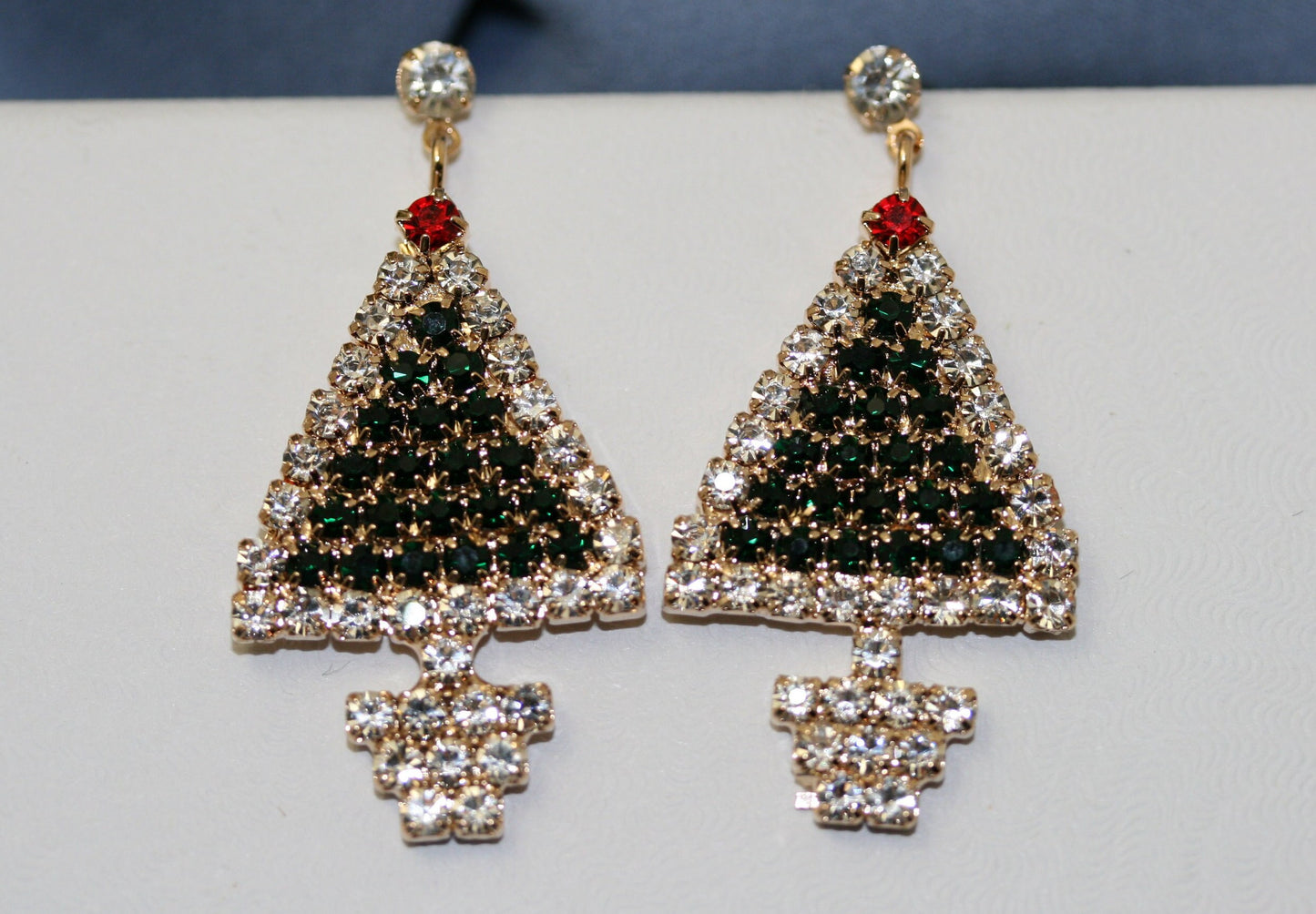 Traditional Rhinestone Christmas Tree Dangle Earring, Crystal Fashion Xmas Holiday Stud Earring Jewelry Gift