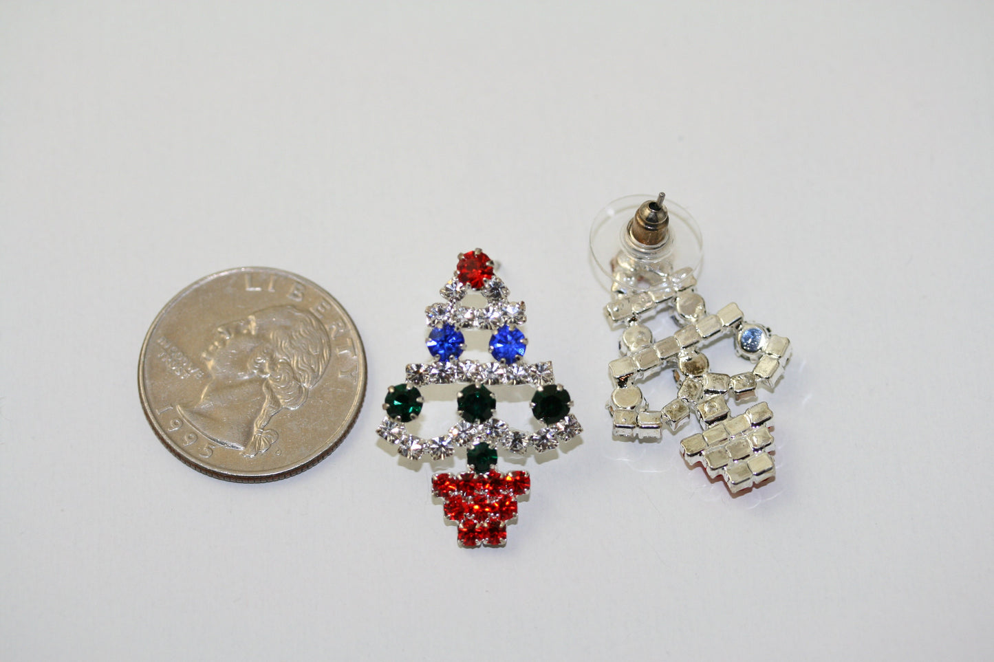 Rhinestone Christmas Tree Stud Post Earrings, Crystal Holiday Xmas Fashion Jewelry Gift