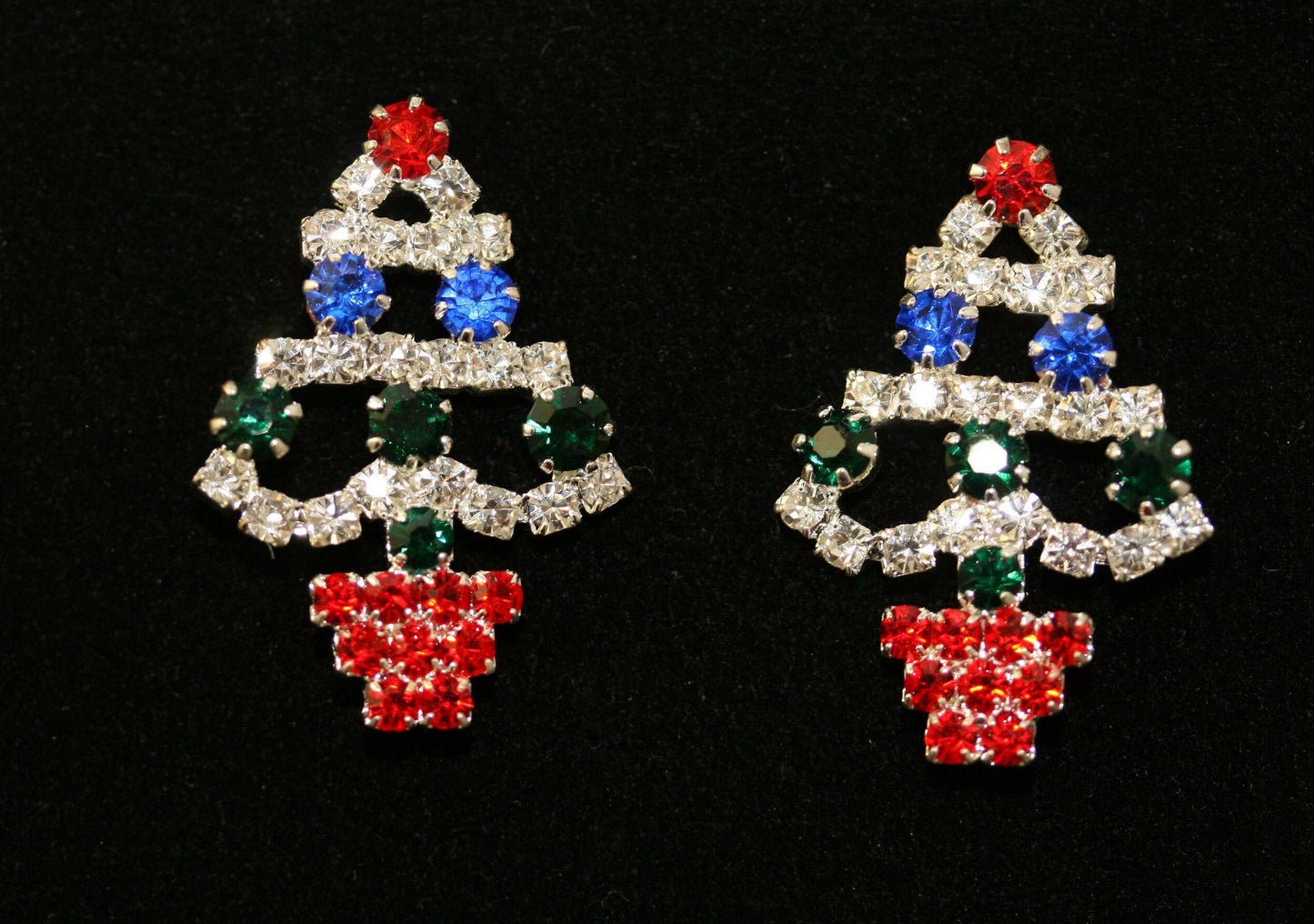 Rhinestone Christmas Tree Stud Post Earrings, Crystal Holiday Xmas Fashion Jewelry Gift