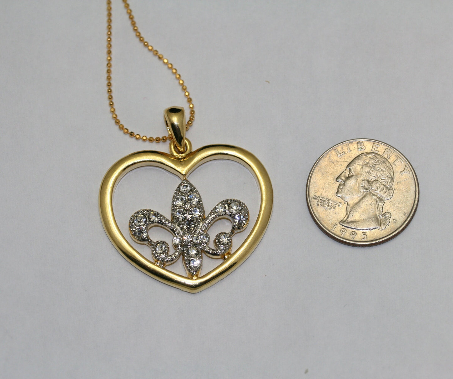 Fleur De Lis Intaglio Heart Pendant Rhinestone Charm Fleur De Lis Necklace Fashion Jewelry