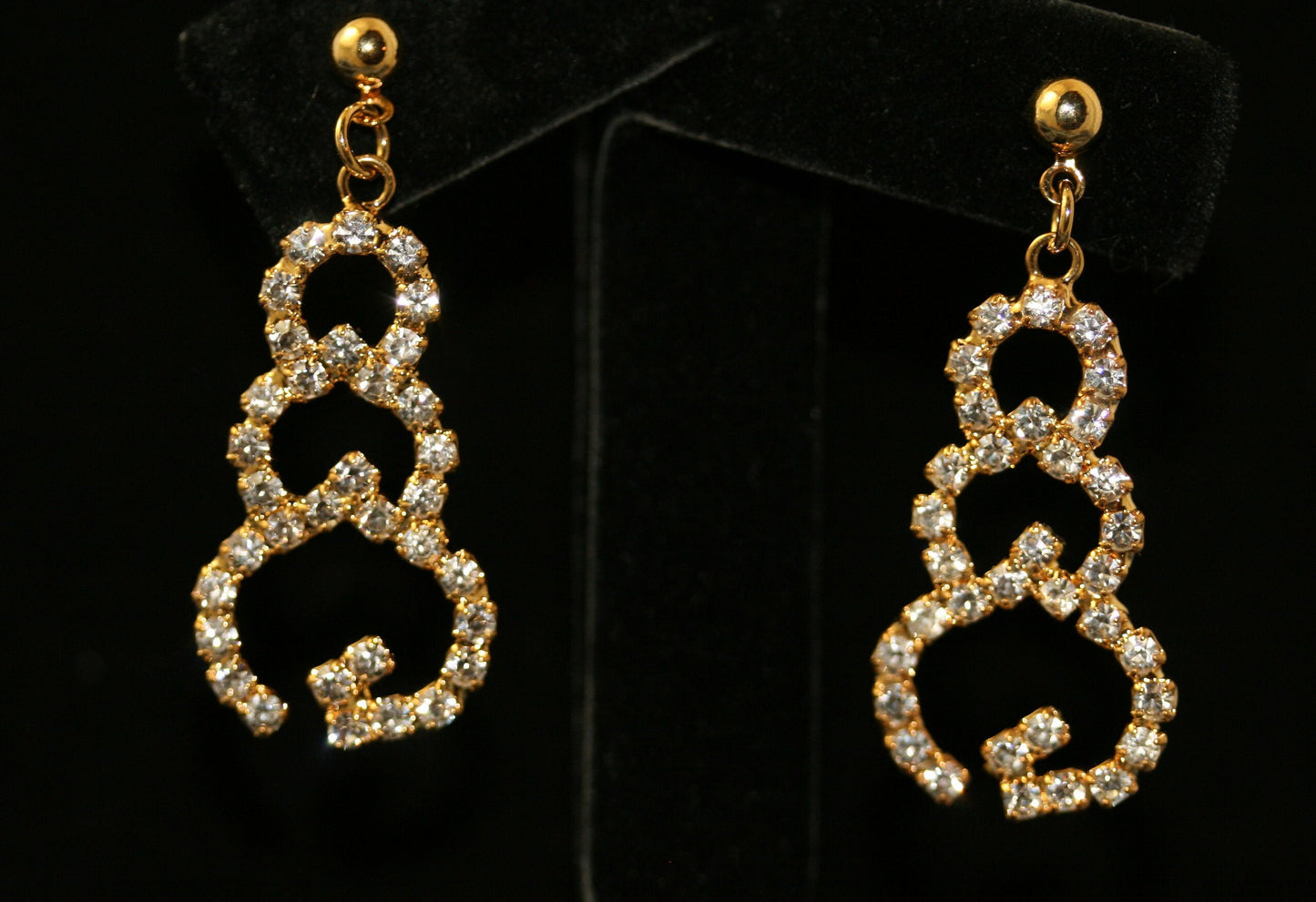 Vintage Rhinestone Snowman Dangle Earrings, Outline Shape, Holiday Fashion Jewelry Gift