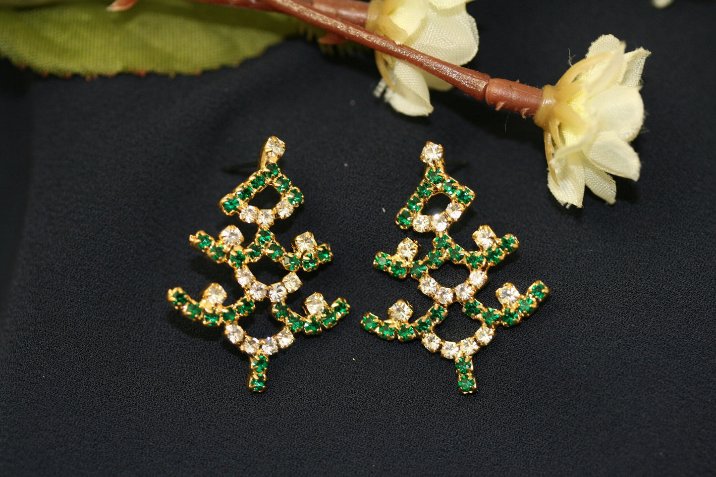 Rhinestone Christmas Tree Earring, Fashion Holiday Costume Jewelry, Xmas Gift Jewelry