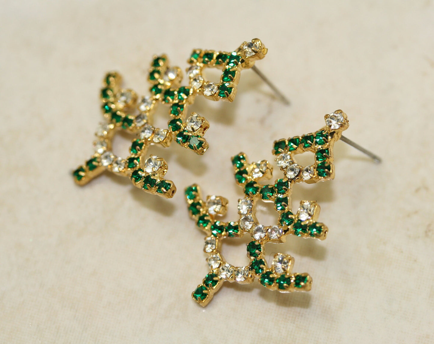 Rhinestone Christmas Tree Earring, Fashion Holiday Costume Jewelry, Xmas Gift Jewelry