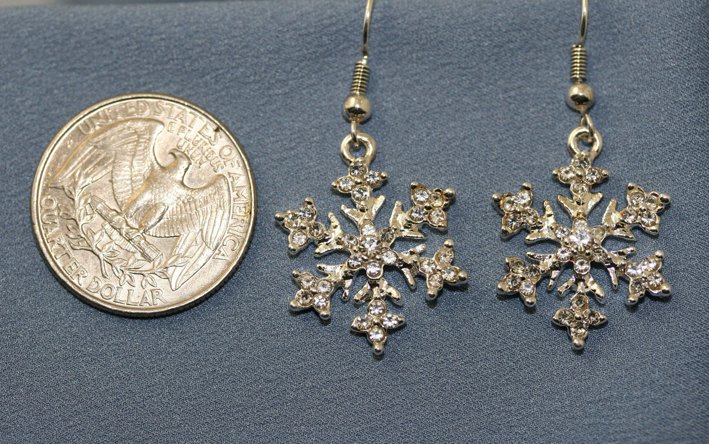 Rhinestone French Hook Snowflake Earrings, Silver Plated Christmas Crystal Snow Flake Dangling Earring, Holiday Fashion Jewelry Gift