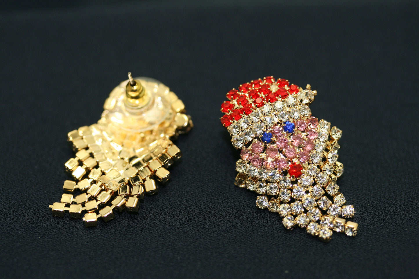 Vintage Sparkly Rhinestone Santa Claus Face Brooch Pin and Earrings Set, Xmas Holiday Jewelry Gift