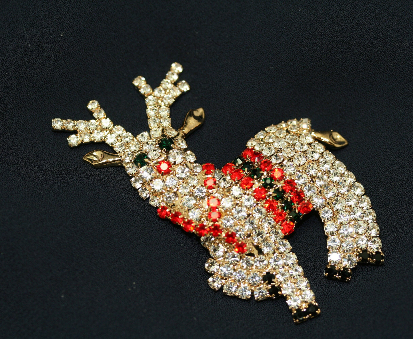 Christmas Crystal Speckled Reindeer Brooch, Rhinestone Santa's Majestic Reindeer Pin, Xmas Holiday Jewelry Gift