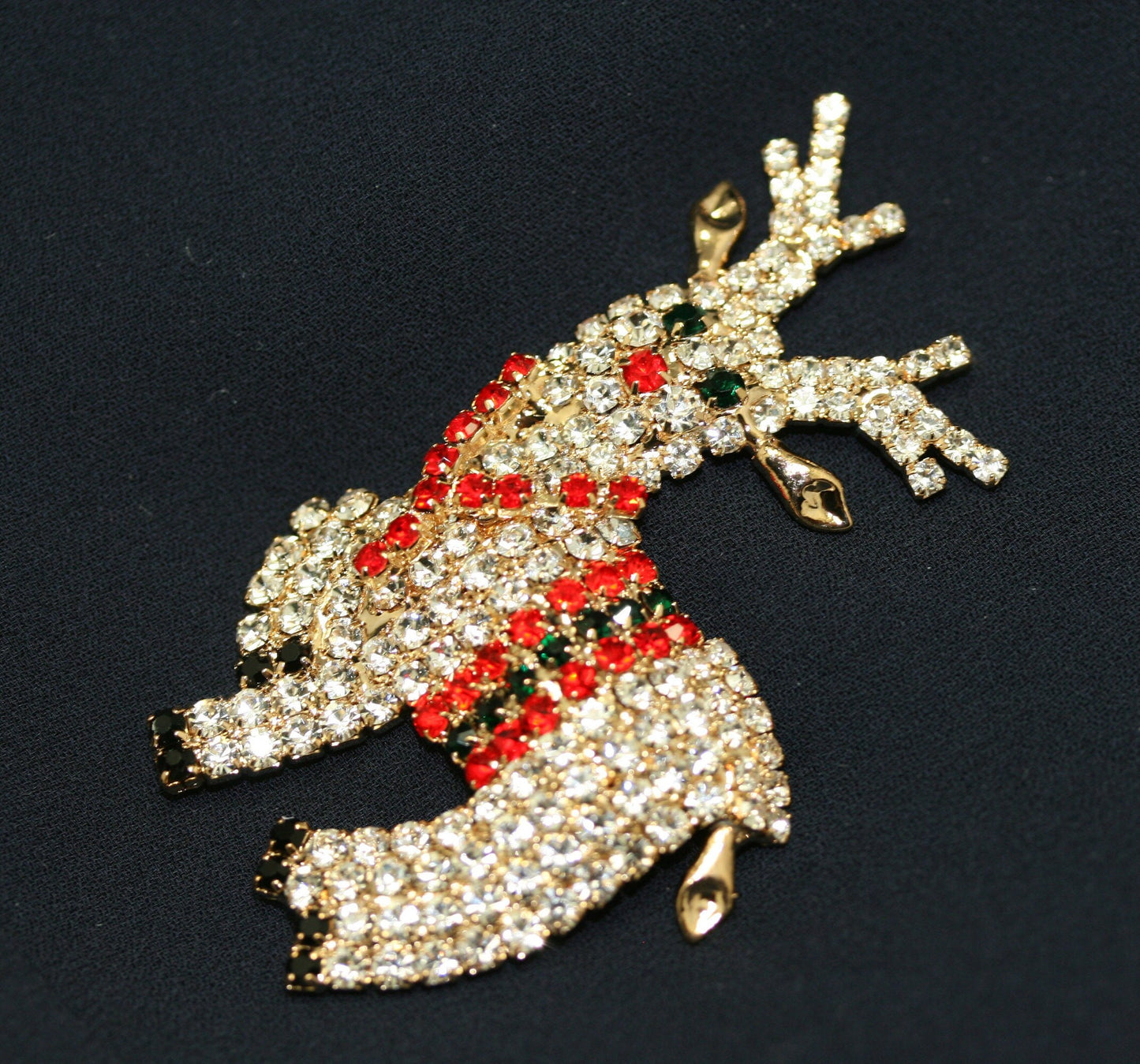 Christmas Crystal Speckled Reindeer Brooch, Rhinestone Santa's Majestic Reindeer Pin, Xmas Holiday Jewelry Gift