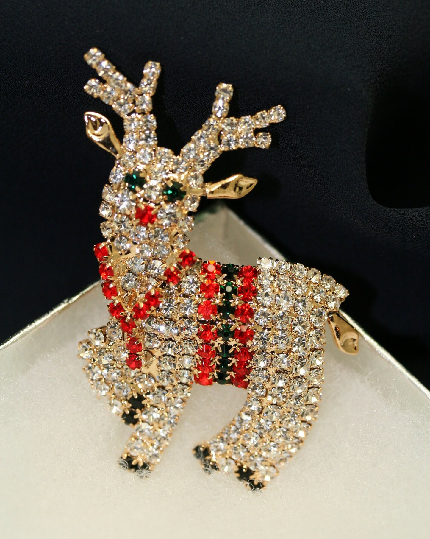 Christmas Crystal Speckled Reindeer Brooch, Rhinestone Santa's Majestic Reindeer Pin, Xmas Holiday Jewelry Gift