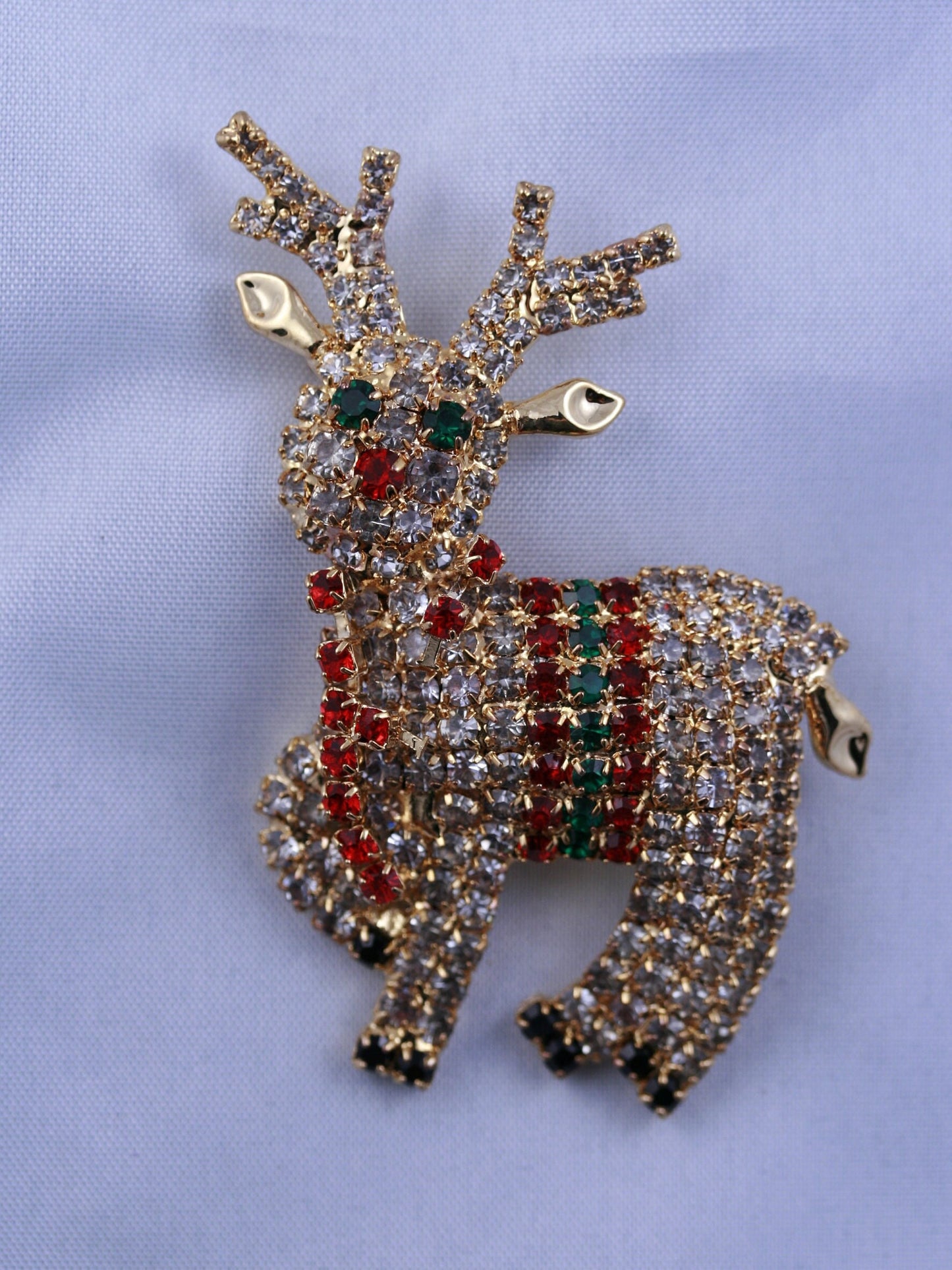 Christmas Crystal Speckled Reindeer Brooch, Rhinestone Santa's Majestic Reindeer Pin, Xmas Holiday Jewelry Gift