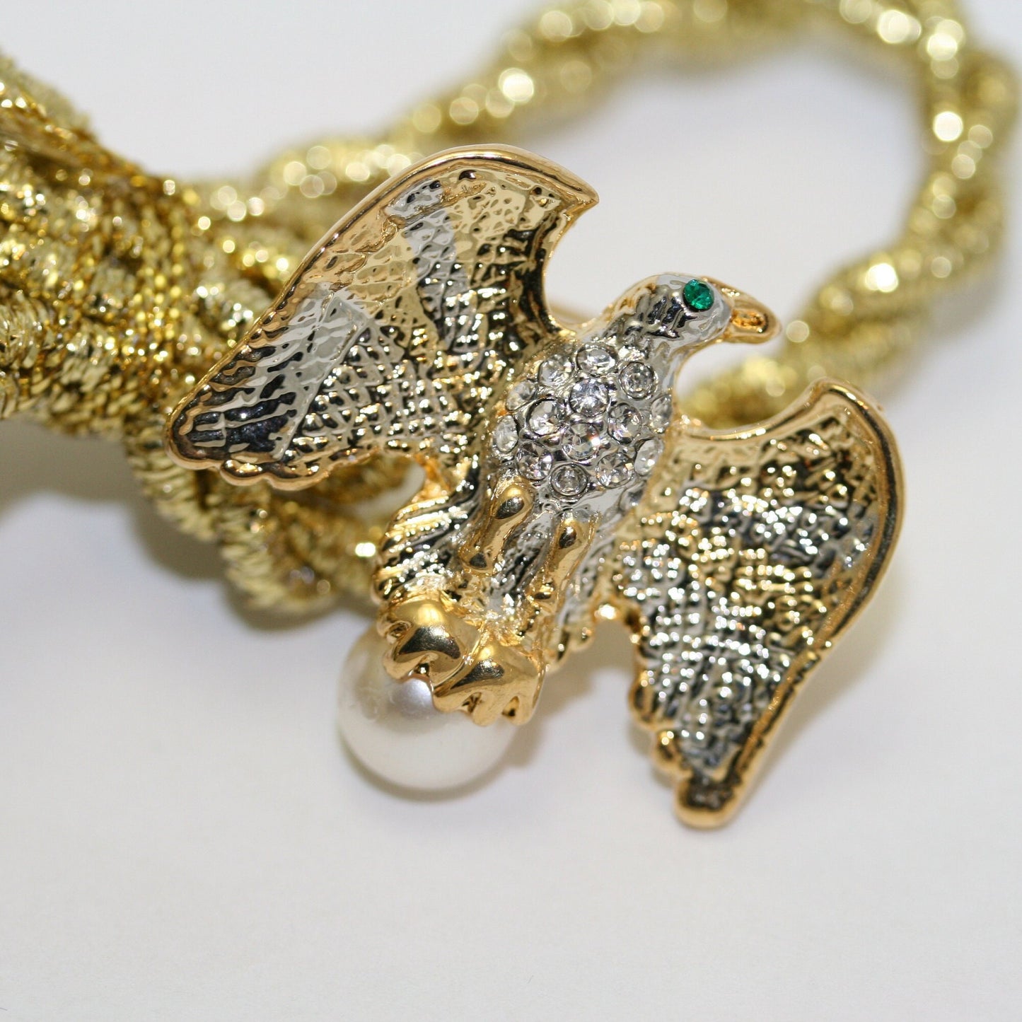 Rhinestone Gold Eagle Crystal Pearl Pin Small Dar Patriot Military USA Campaign Dar Brooch