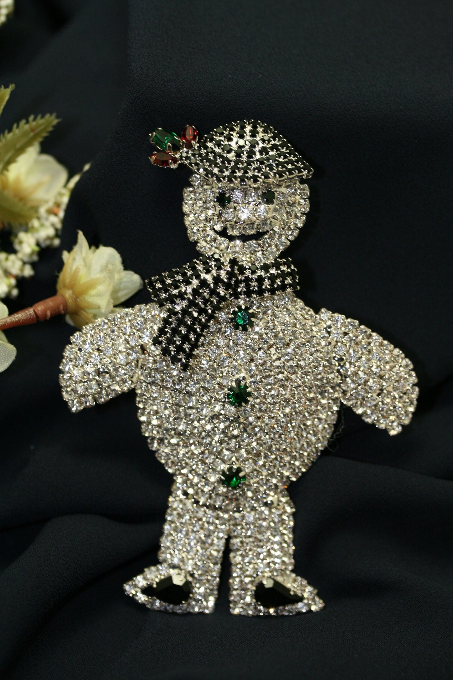 Large Rhinestone Christmas Snowman Brooch Pin, Stunning Winter Snowman Brooch, Holiday Jewelry Gift