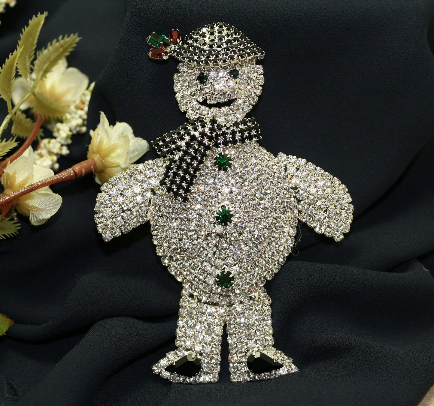 Large Rhinestone Christmas Snowman Brooch Pin, Stunning Winter Snowman Brooch, Holiday Jewelry Gift