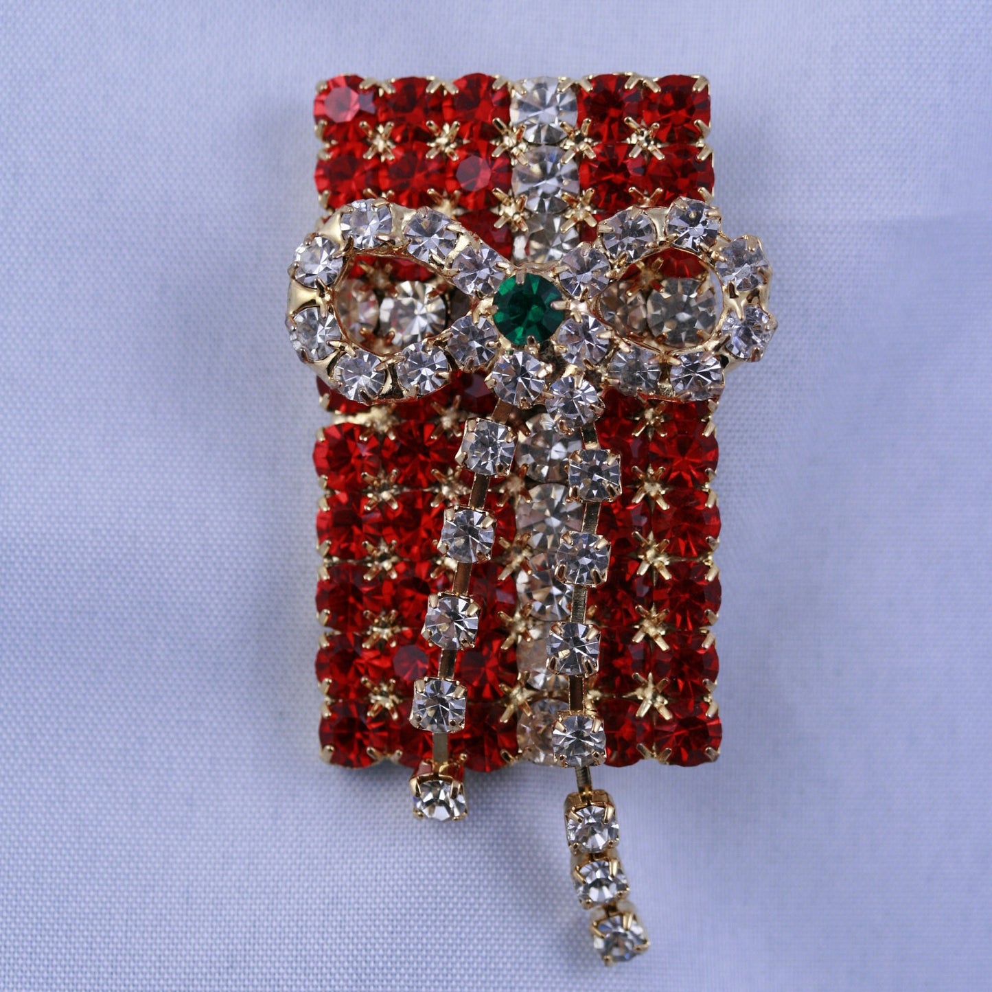 Rhinestone Christmas Present Box Brooch and Stud Dangling Present, Box Earrings Set, Fashion Costume Holiday Xmas Jewelry Gift