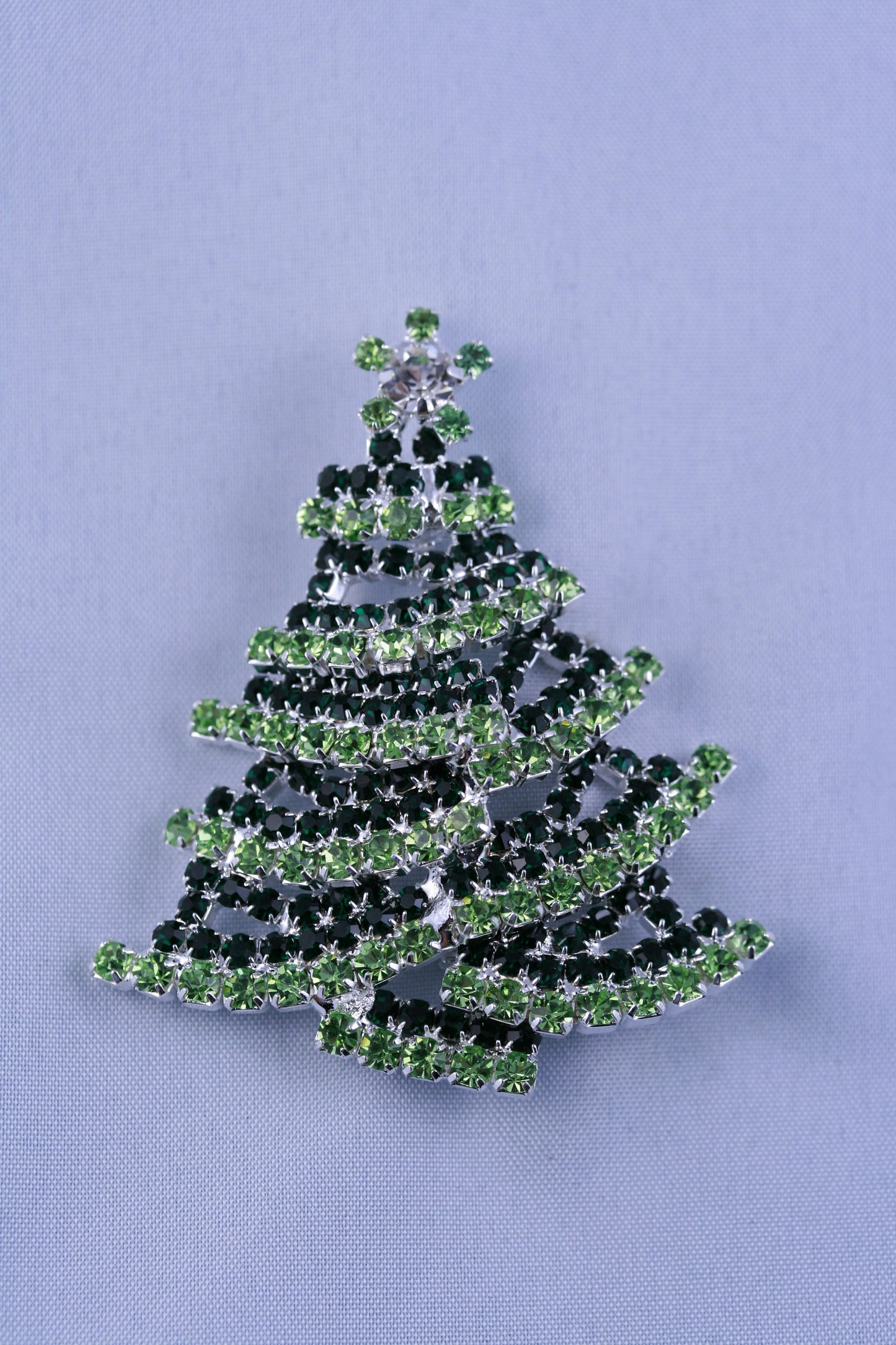 Green and White Rhinestone Christmas Tree Brooch Pin, Traditionally Christmas Jewelry, Christmas Accessories
