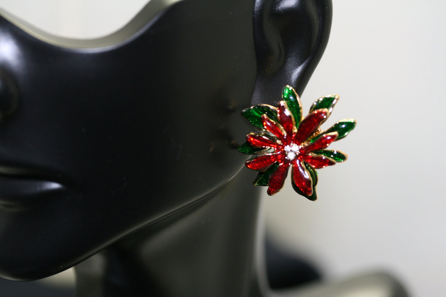 Christmas Enamel Poinsettia Brooch / Pin and Stud Post Earrings Set, Costume Jewelry, Christmas Holiday Jewelry Gift