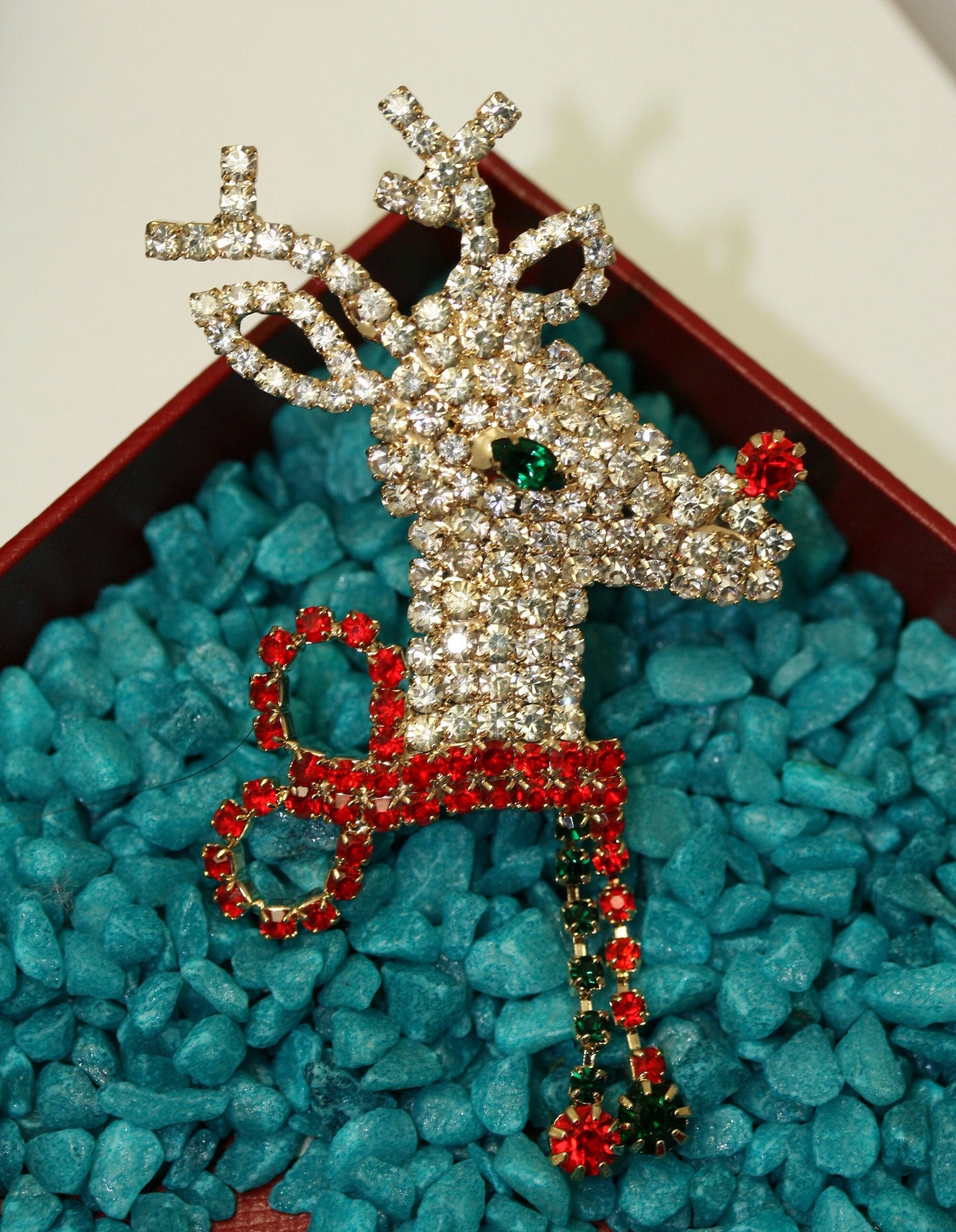 Dazzling Reindeer Christmas Jewelry Stones Brooch, Rhinestone Xmas Reindeer Rudolph Pin, Holiday Jewelry Gift
