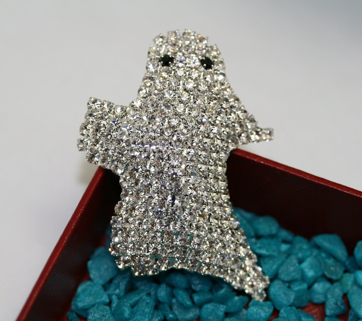 Halloween Adorable Rhinestone Spooky Flying Ghost Pin, Halloween Jewelry, Silver Crystal Ghost Brooch