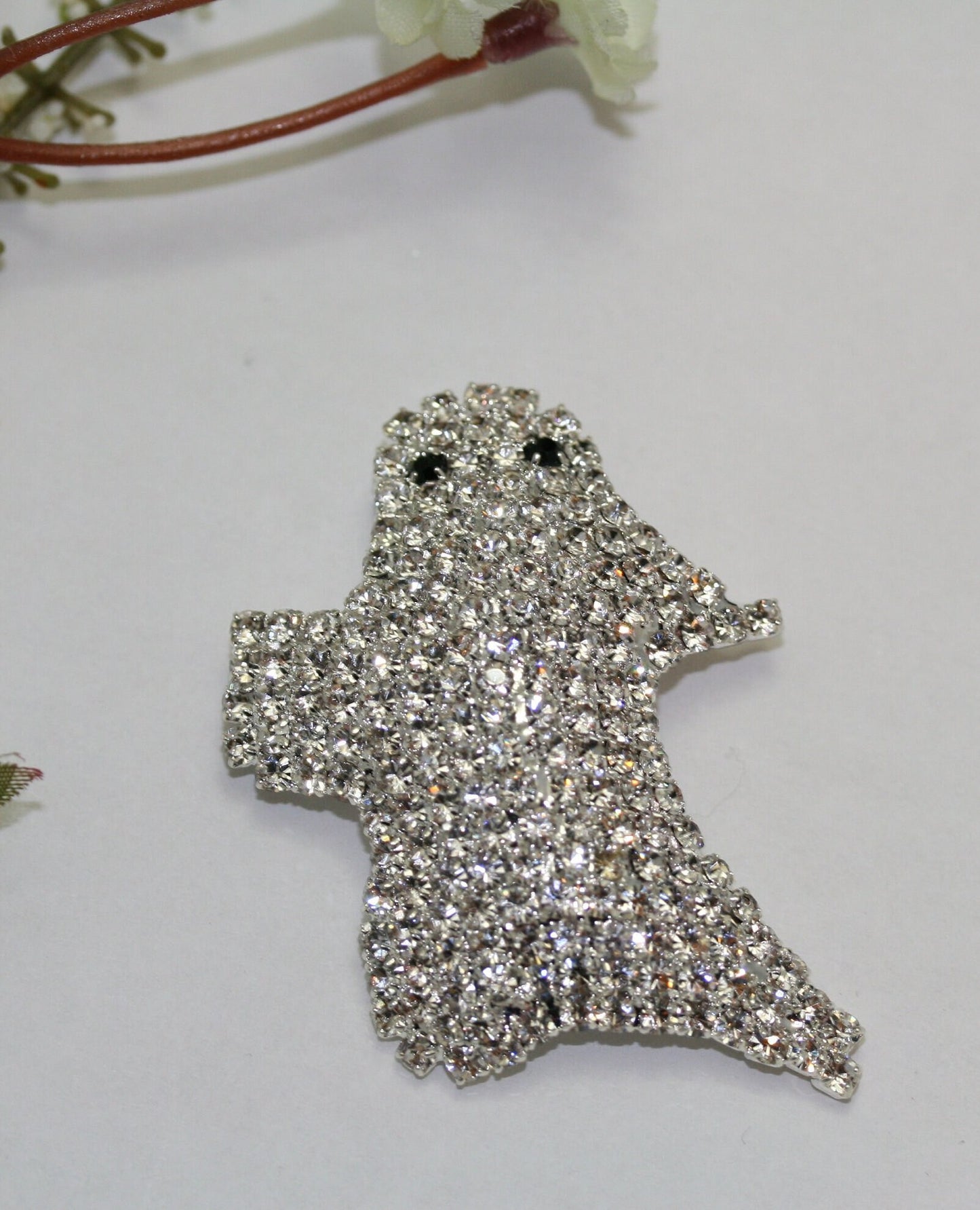 Halloween Adorable Rhinestone Spooky Flying Ghost Pin, Halloween Jewelry, Silver Crystal Ghost Brooch