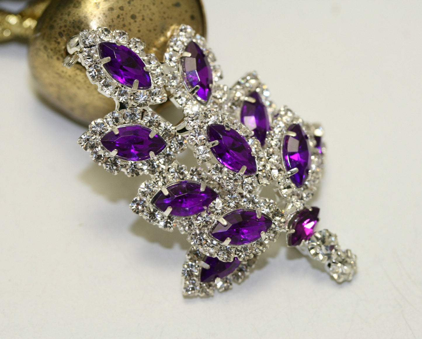 Dazzling Rhinestone Christmas Tree Brooch, Pin, Crystal Purple Xmas Tree, Costume Holiday Jewelry Gift