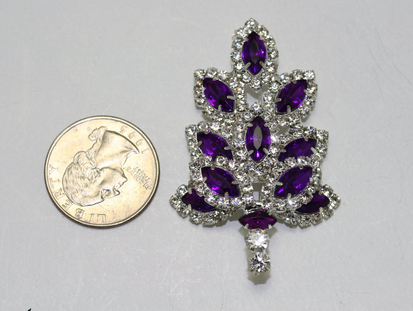 Dazzling Rhinestone Christmas Tree Brooch, Pin, Crystal Purple Xmas Tree, Costume Holiday Jewelry Gift