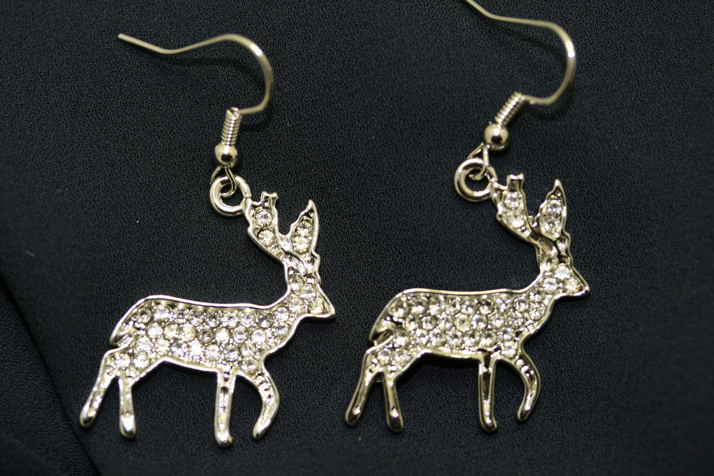 Rhinestone Silver-Plated Reindeer Dangle Earrings Jewelry Christmas Gift