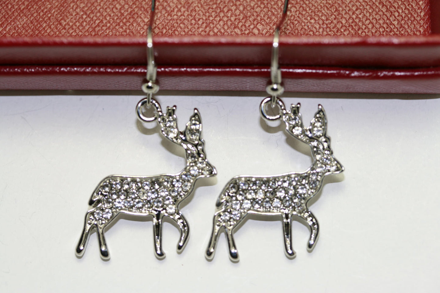 Rhinestone Silver-Plated Reindeer Dangle Earrings Jewelry Christmas Gift