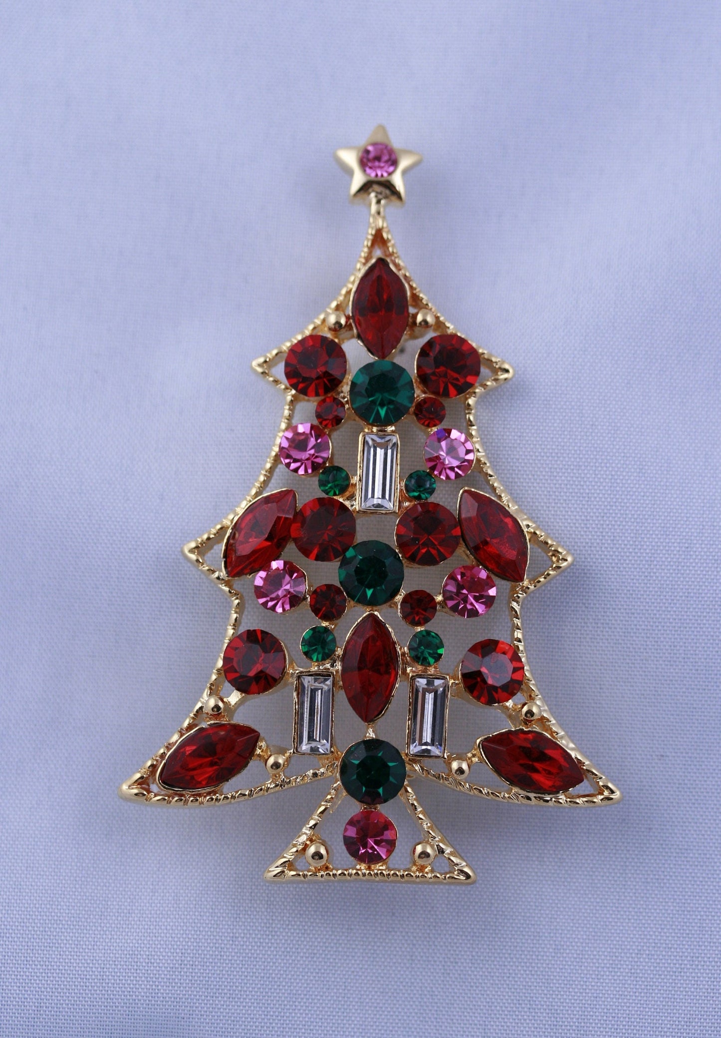 Rhinestone Christmas Tree Brooch Pin, Multi Colors Crystal Xmas Tree, Holiday Jewelry Gift